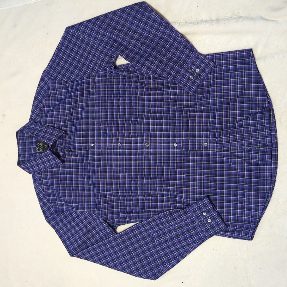Jos A Bank slim fit men's dress shirt medium Purple And Black Plaid